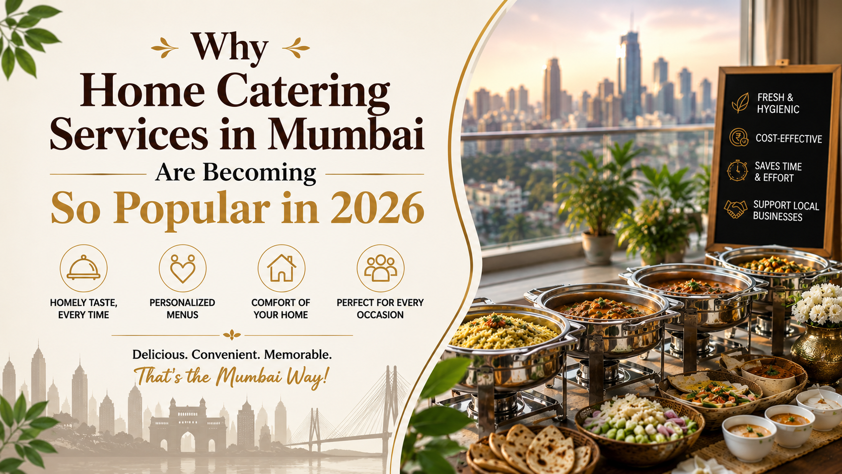 A cozy home catering services in Mumbai with guests enjoying food served by professional home catering services.