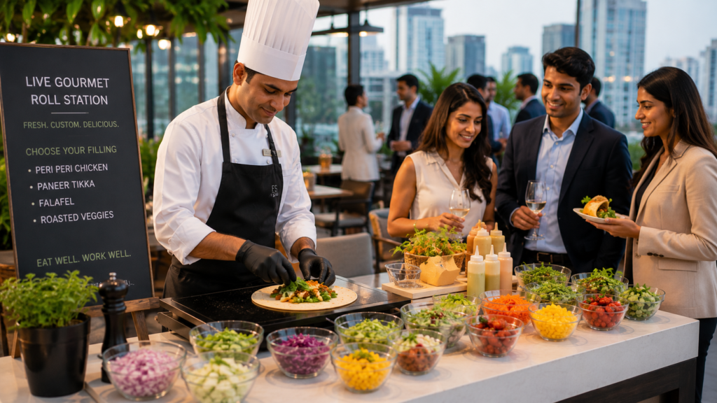Interactive live counter at a corporate event catering function in Mumbai
