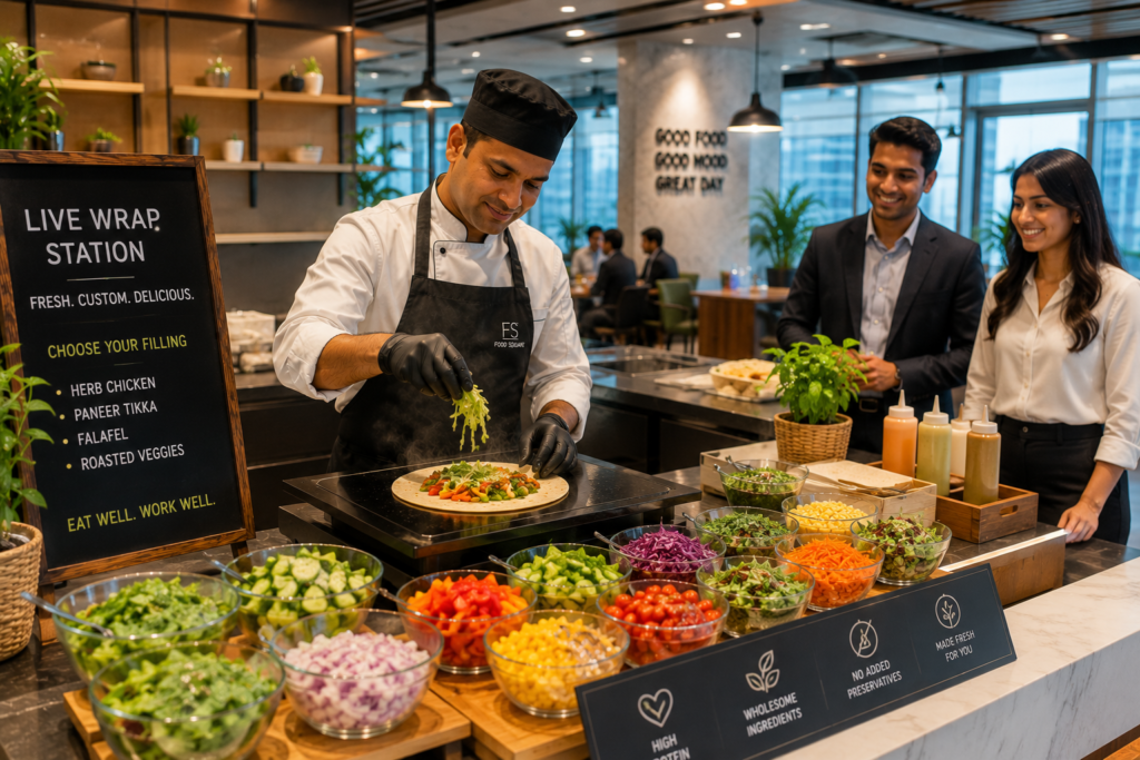 Interactive live counter trends in corporate catering office cafeteria